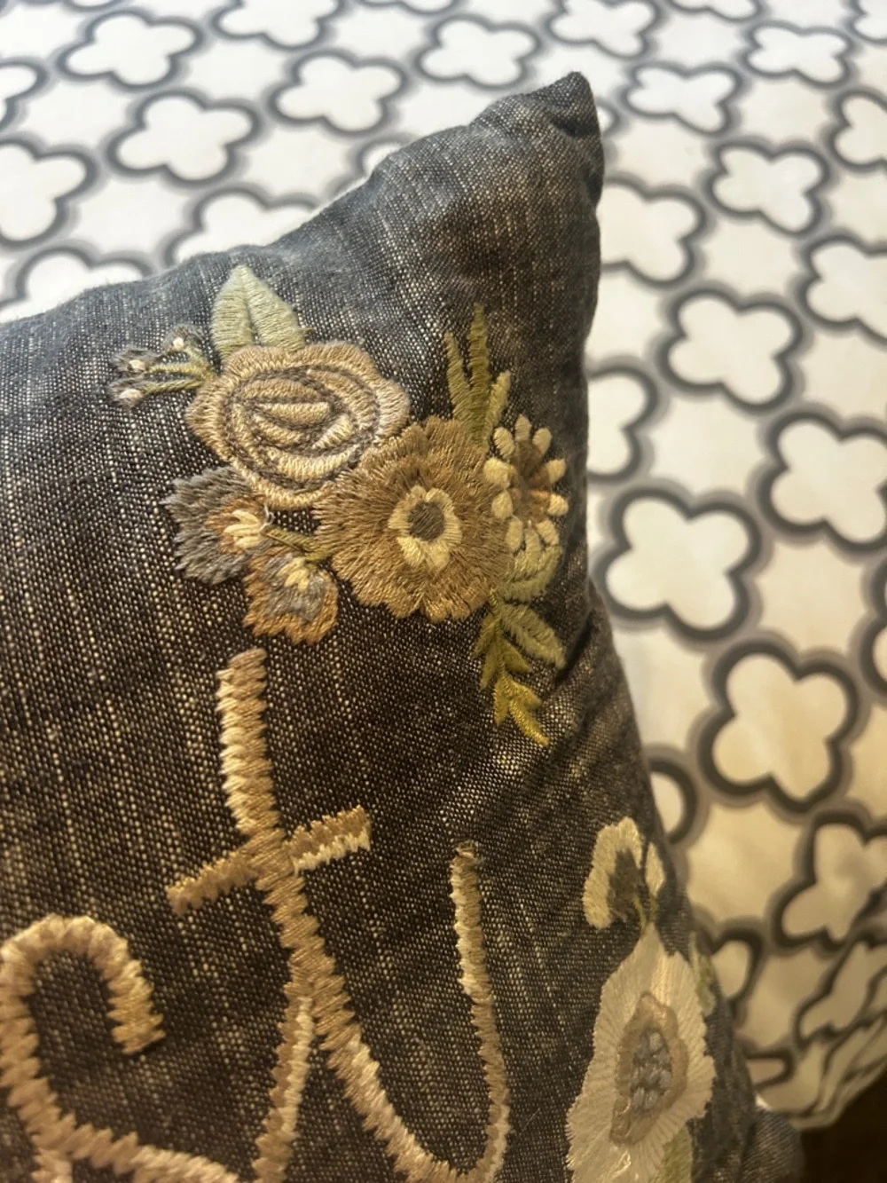 Kirklands Grey Embroidered 